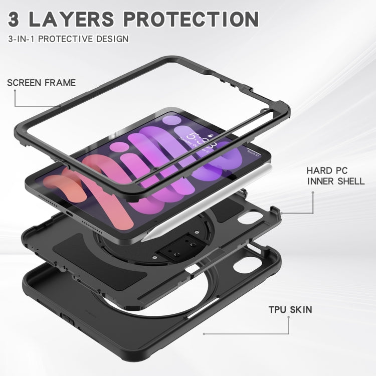 For iPad mini 6 / mini 2024 360 Degree Rotation PC + TPU Protective Tablet Case with Holder & Hand-strap(Black)