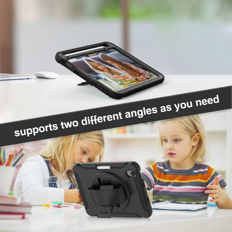 For iPad mini 6 / mini 2024 360 Degree Rotation PC + TPU Protective Tablet Case with Holder & Hand-strap(Black)