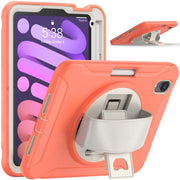 For iPad mini 6 / mini 2024 360 Degree Rotation PC + TPU Protective Tablet Case with Holder & Hand-strap(Coral Orange)