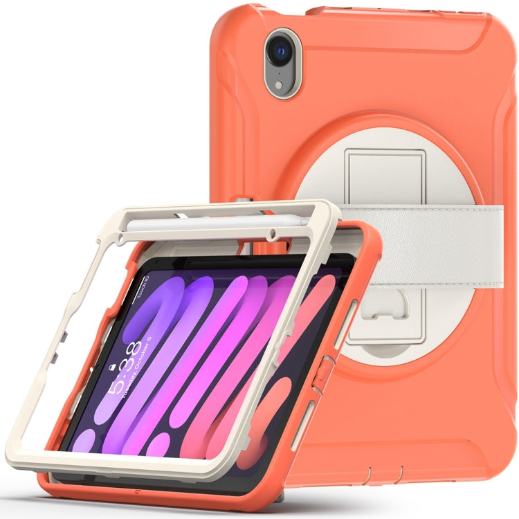 For iPad mini 6 / mini 2024 360 Degree Rotation PC + TPU Protective Tablet Case with Holder & Hand-strap(Coral Orange)