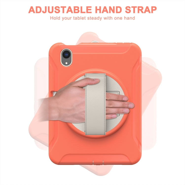For iPad mini 6 / mini 2024 360 Degree Rotation PC + TPU Protective Tablet Case with Holder & Hand-strap(Coral Orange)