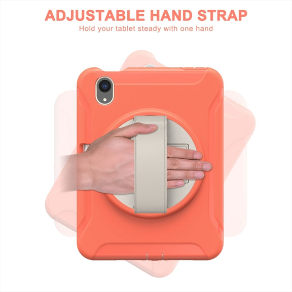 For iPad mini 6 / mini 2024 360 Degree Rotation PC + TPU Protective Tablet Case with Holder & Hand-strap(Coral Orange)
