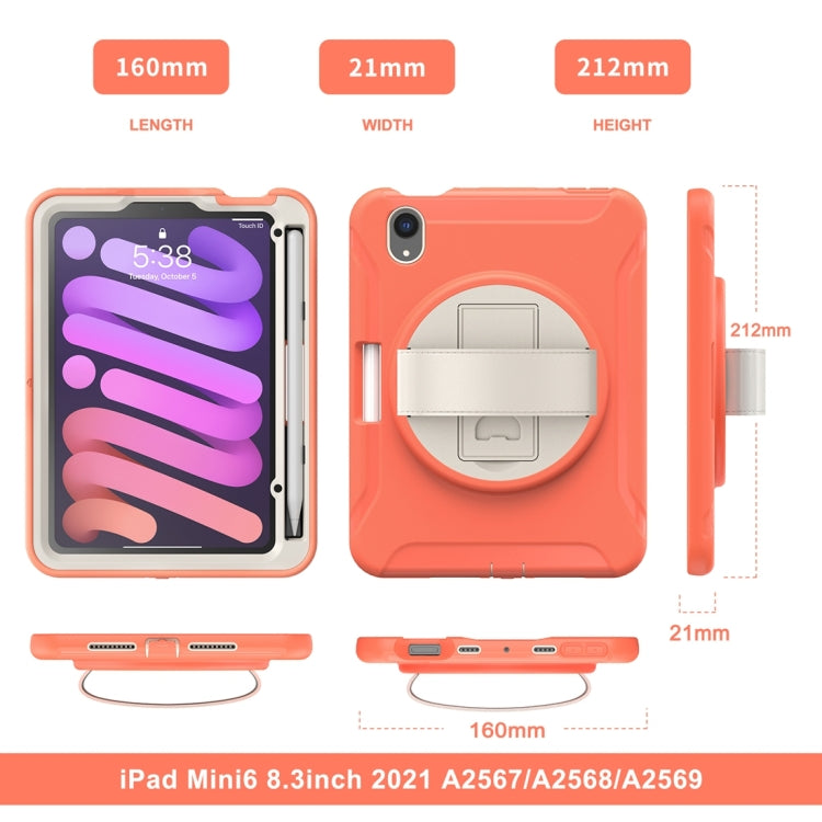 For iPad mini 6 / mini 2024 360 Degree Rotation PC + TPU Protective Tablet Case with Holder & Hand-strap(Coral Orange)