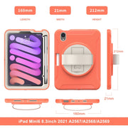 For iPad mini 6 / mini 2024 360 Degree Rotation PC + TPU Protective Tablet Case with Holder & Hand-strap(Coral Orange)