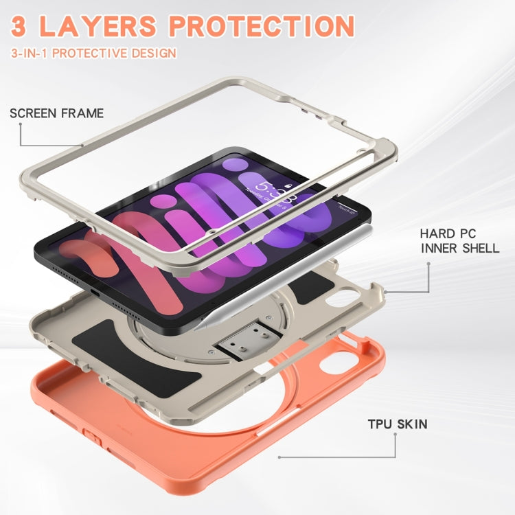 For iPad mini 6 / mini 2024 360 Degree Rotation PC + TPU Protective Tablet Case with Holder & Hand-strap(Coral Orange)