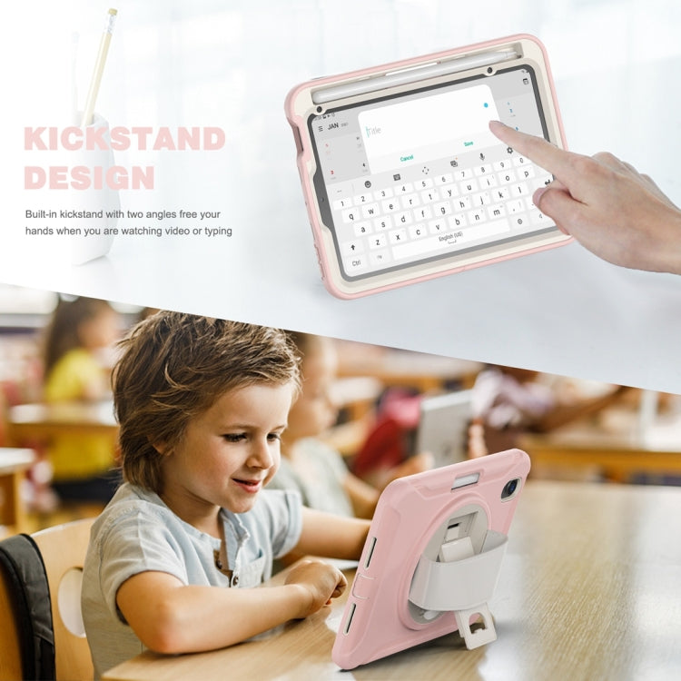 For iPad mini 6 360 Degree Rotation PC + TPU Protective Tablet Case with Holder & Hand-strap(Cherry Blossoms Pink)
