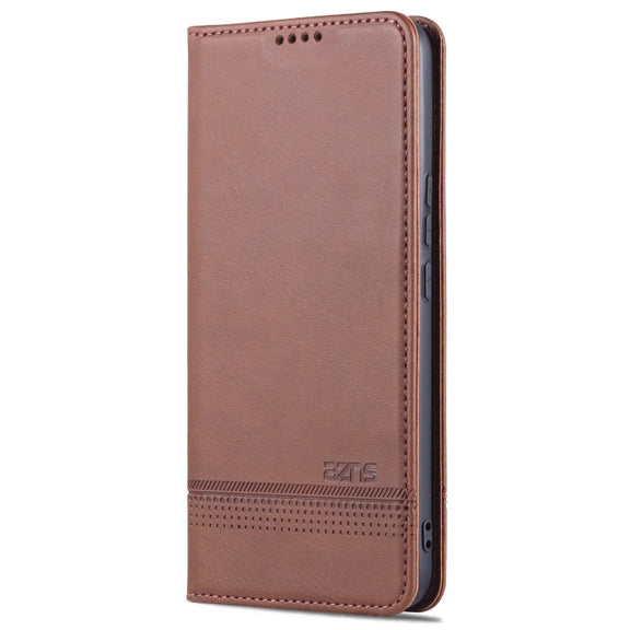For U-MAGIC 30e AZNS Magnetic Calf Texture Horizontal Flip Leather Case with Card Slots & Holder & Wallet(Dark Brown)
