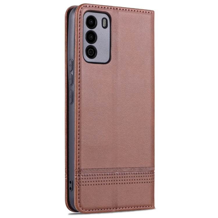 For U-MAGIC 30e AZNS Magnetic Calf Texture Horizontal Flip Leather Case with Card Slots & Holder & Wallet(Dark Brown)
