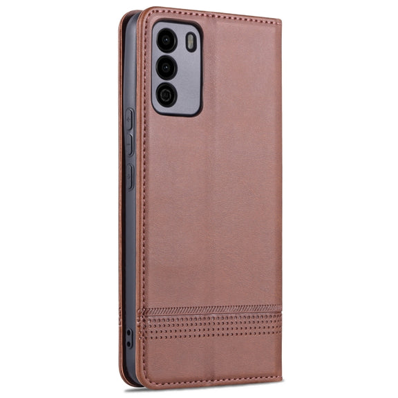For U-MAGIC 30e AZNS Magnetic Calf Texture Horizontal Flip Leather Case with Card Slots & Holder & Wallet(Dark Brown)