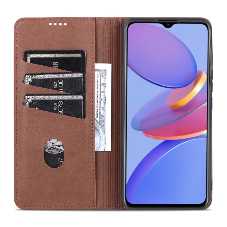 For U-MAGIC 30e AZNS Magnetic Calf Texture Horizontal Flip Leather Case with Card Slots & Holder & Wallet(Dark Brown)