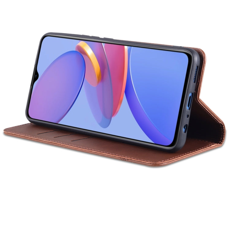 For U-MAGIC 30e AZNS Magnetic Calf Texture Horizontal Flip Leather Case with Card Slots & Holder & Wallet(Dark Brown)
