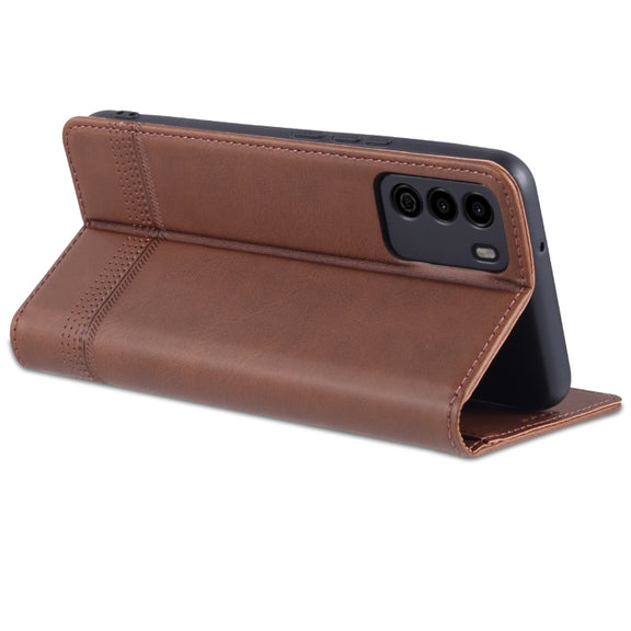 For U-MAGIC 30e AZNS Magnetic Calf Texture Horizontal Flip Leather Case with Card Slots & Holder & Wallet(Dark Brown)