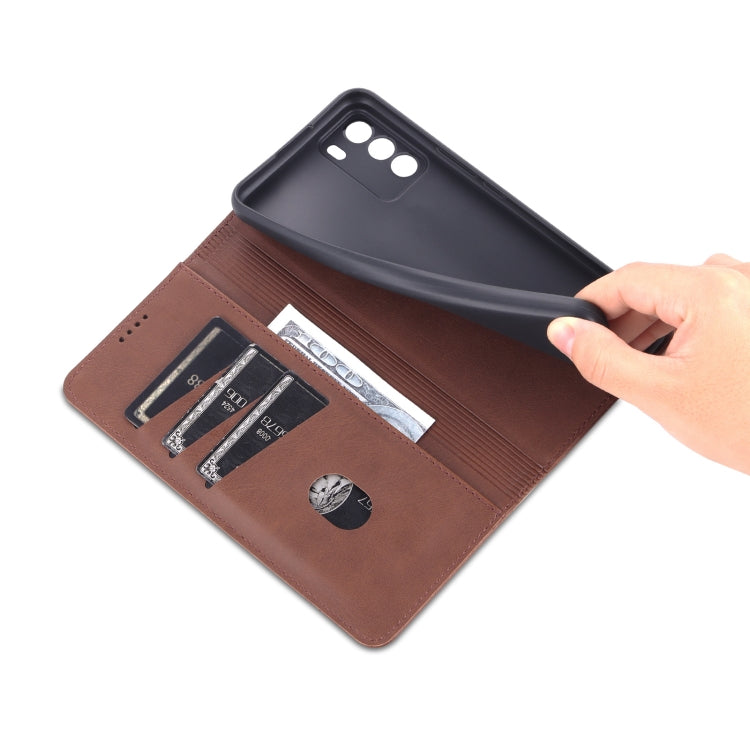 For U-MAGIC 30e AZNS Magnetic Calf Texture Horizontal Flip Leather Case with Card Slots & Holder & Wallet(Dark Brown)