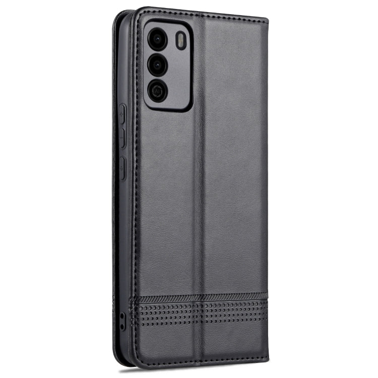 For U-MAGIC 30e AZNS Magnetic Calf Texture Horizontal Flip Leather Case with Card Slots & Holder & Wallet(Black)