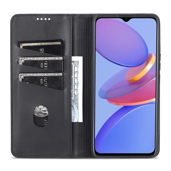 For U-MAGIC 30e AZNS Magnetic Calf Texture Horizontal Flip Leather Case with Card Slots & Holder & Wallet(Black)