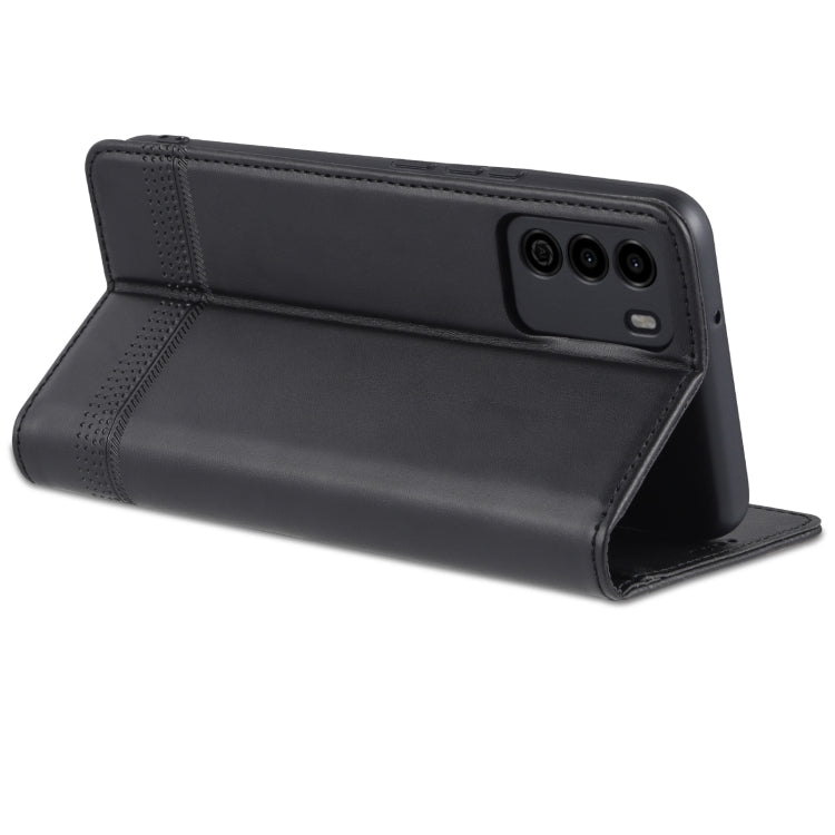 For U-MAGIC 30e AZNS Magnetic Calf Texture Horizontal Flip Leather Case with Card Slots & Holder & Wallet(Black)