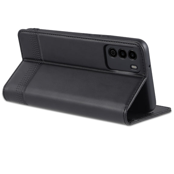 For U-MAGIC 30e AZNS Magnetic Calf Texture Horizontal Flip Leather Case with Card Slots & Holder & Wallet(Black)