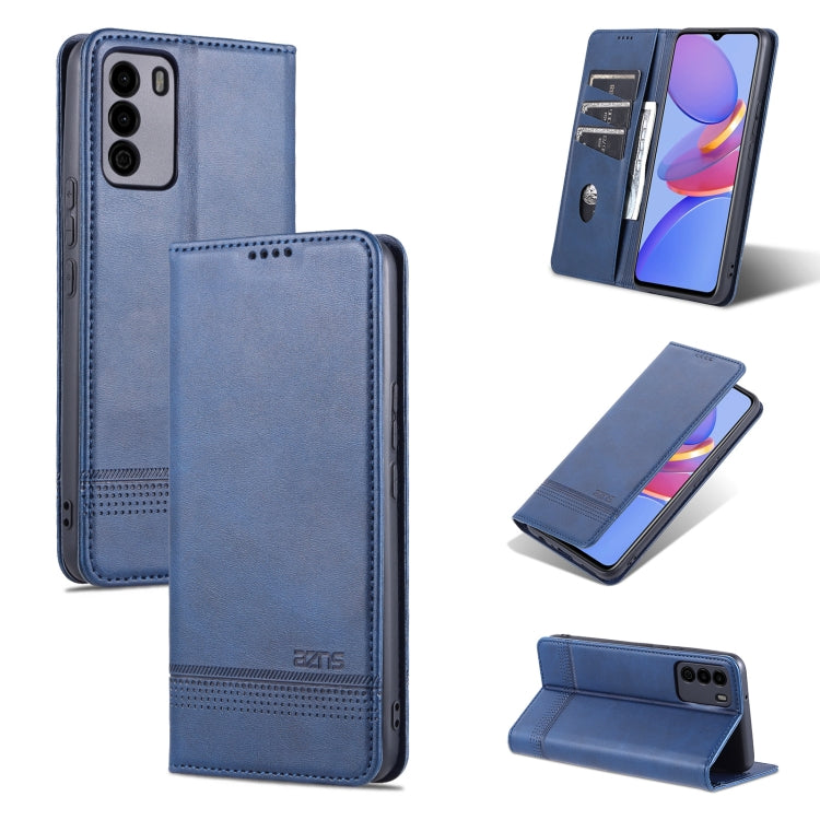 For U-MAGIC 30e AZNS Magnetic Calf Texture Horizontal Flip Leather Case with Card Slots & Holder & Wallet(Dark Blue)