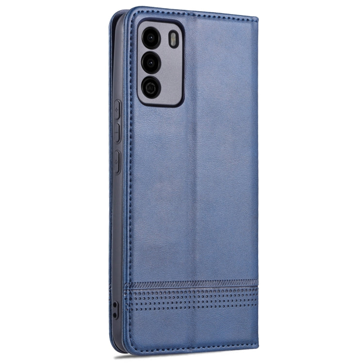 For U-MAGIC 30e AZNS Magnetic Calf Texture Horizontal Flip Leather Case with Card Slots & Holder & Wallet(Dark Blue)