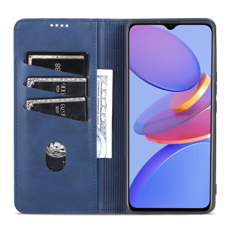 For U-MAGIC 30e AZNS Magnetic Calf Texture Horizontal Flip Leather Case with Card Slots & Holder & Wallet(Dark Blue)