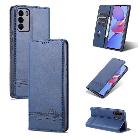 For U-MAGIC 30e AZNS Magnetic Calf Texture Horizontal Flip Leather Case with Card Slots & Holder & Wallet(Dark Blue)