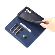 For U-MAGIC 30e AZNS Magnetic Calf Texture Horizontal Flip Leather Case with Card Slots & Holder & Wallet(Dark Blue)