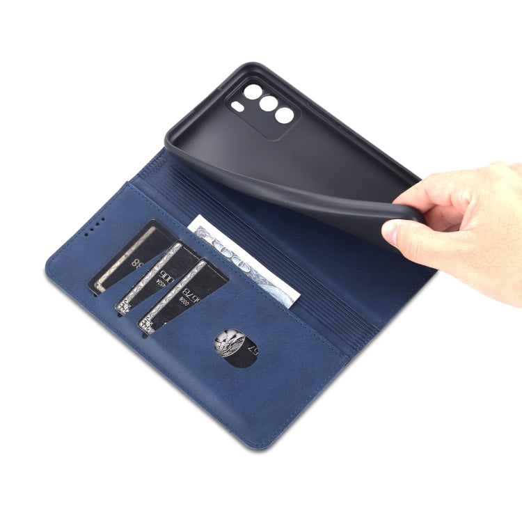 For U-MAGIC 30e AZNS Magnetic Calf Texture Horizontal Flip Leather Case with Card Slots & Holder & Wallet(Dark Blue)