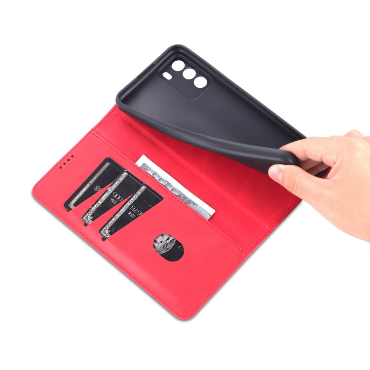 For U-MAGIC 30e AZNS Magnetic Calf Texture Horizontal Flip Leather Case with Card Slots & Holder & Wallet(Red)