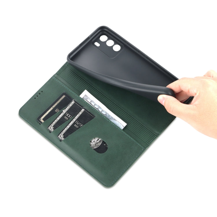 For U-MAGIC 30e AZNS Magnetic Calf Texture Horizontal Flip Leather Case with Card Slots & Holder & Wallet(Dark Green)