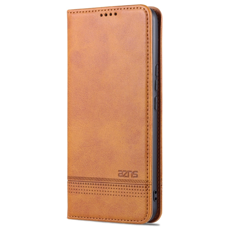 For U-MAGIC 30e AZNS Magnetic Calf Texture Horizontal Flip Leather Case with Card Slots & Holder & Wallet(Light Brown)
