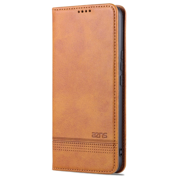 For U-MAGIC 30e AZNS Magnetic Calf Texture Horizontal Flip Leather Case with Card Slots & Holder & Wallet(Light Brown)