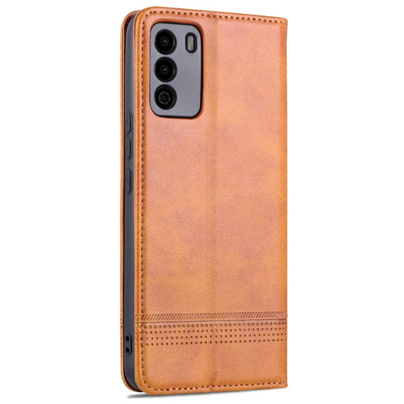 For U-MAGIC 30e AZNS Magnetic Calf Texture Horizontal Flip Leather Case with Card Slots & Holder & Wallet(Light Brown)