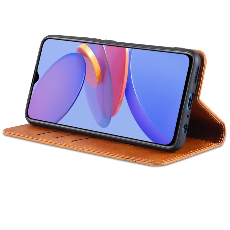 For U-MAGIC 30e AZNS Magnetic Calf Texture Horizontal Flip Leather Case with Card Slots & Holder & Wallet(Light Brown)