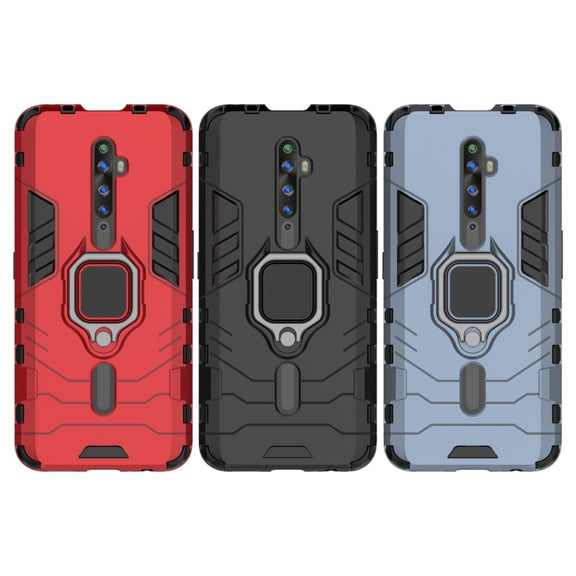 For OPPO Reno2 Z Shockproof PC + TPU Protective Case with Magnetic Ring Holder(Red)
