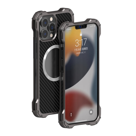 For iPhone 13 R-JUST RJ51 Hollow Shockproof Metal Protective Case(Dark Grey)