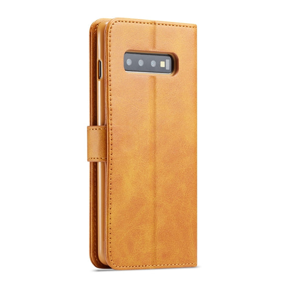 For Galaxy S10 Plus LC.IMEEKE Calf Texture Horizontal Flip Leather Case, with Holder & Card Slots & Wallet(Yellow)