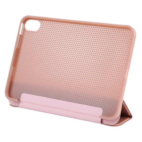 For iPad mini 2024 / mini 6 GEBEI Shockproof Horizontal Flip Tablet Case with Three-folding Holder(Rose Gold)