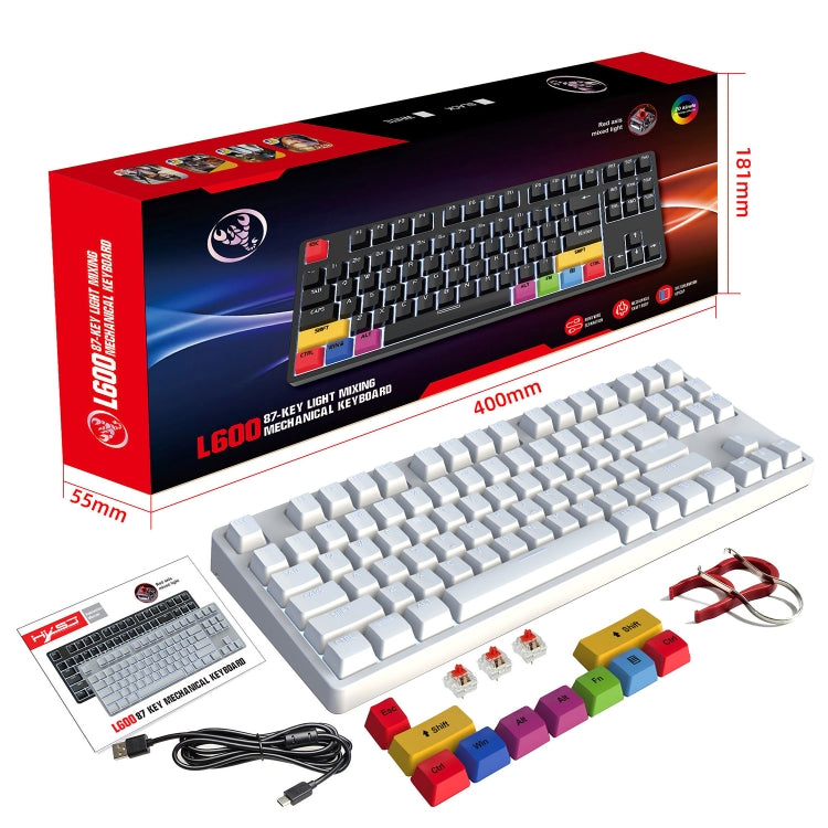 HXSJ L600 87 Keys USB-C / Type-C Wired Red Shaft Mechanical Keyboard with Cool Backlight(White)