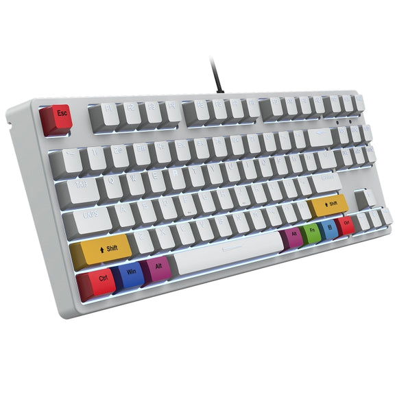 HXSJ L600 87 Keys USB-C / Type-C Wired Red Shaft Mechanical Keyboard with Cool Backlight(White)