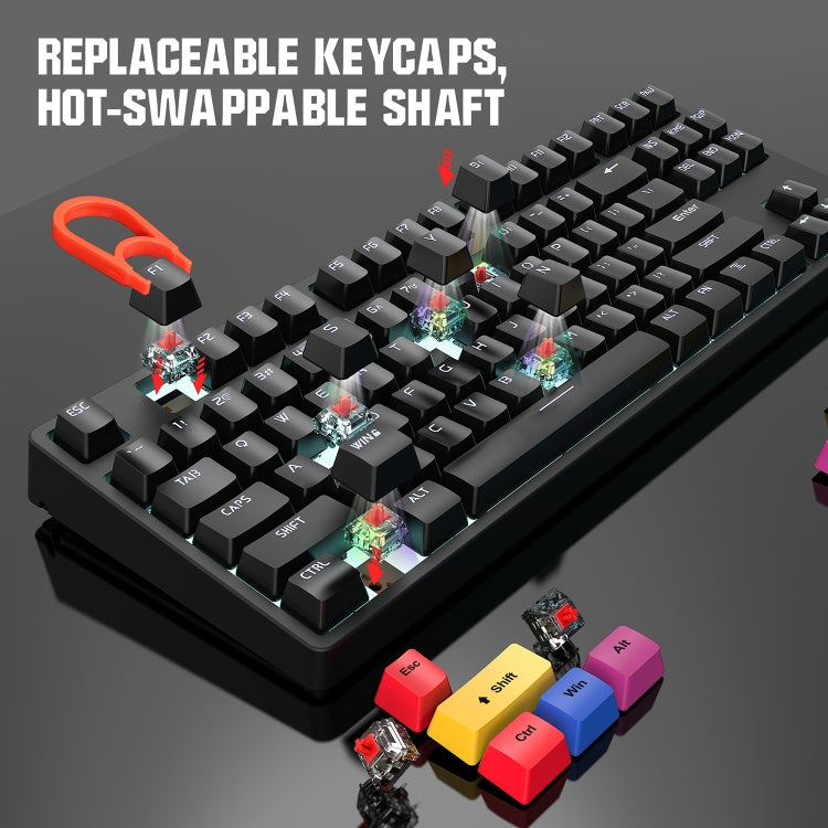 HXSJ L600 87 Keys USB-C / Type-C Wired Red Shaft Mechanical Keyboard with Cool Backlight(White)