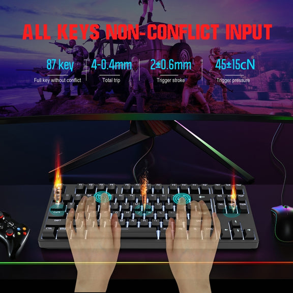 HXSJ L600 87 Keys USB-C / Type-C Wired Red Shaft Mechanical Keyboard with Cool Backlight(Black)