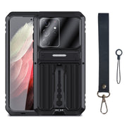 For Samsung Galaxy S21 Ultra 5G Armor Shockproof Splash-proof Dust-proof Phone Case with Holder(Black)