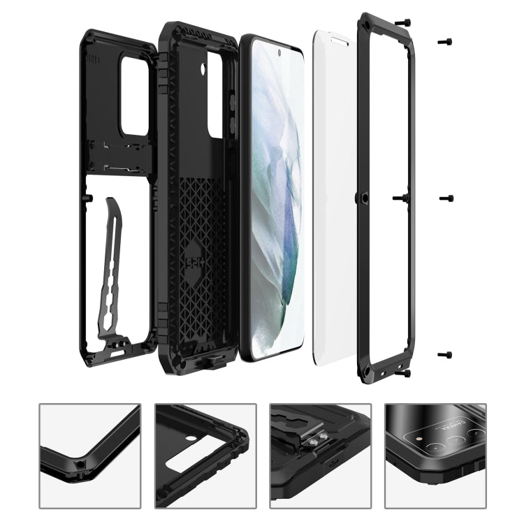 For Samsung Galaxy S21 Ultra 5G Armor Shockproof Splash-proof Dust-proof Phone Case with Holder(Black)