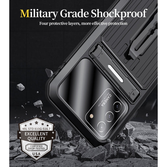 For Samsung Galaxy S21 Ultra 5G Armor Shockproof Splash-proof Dust-proof Phone Case with Holder(Black)