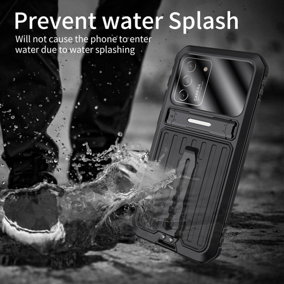 For Samsung Galaxy S21 Ultra 5G Armor Shockproof Splash-proof Dust-proof Phone Case with Holder(Black)