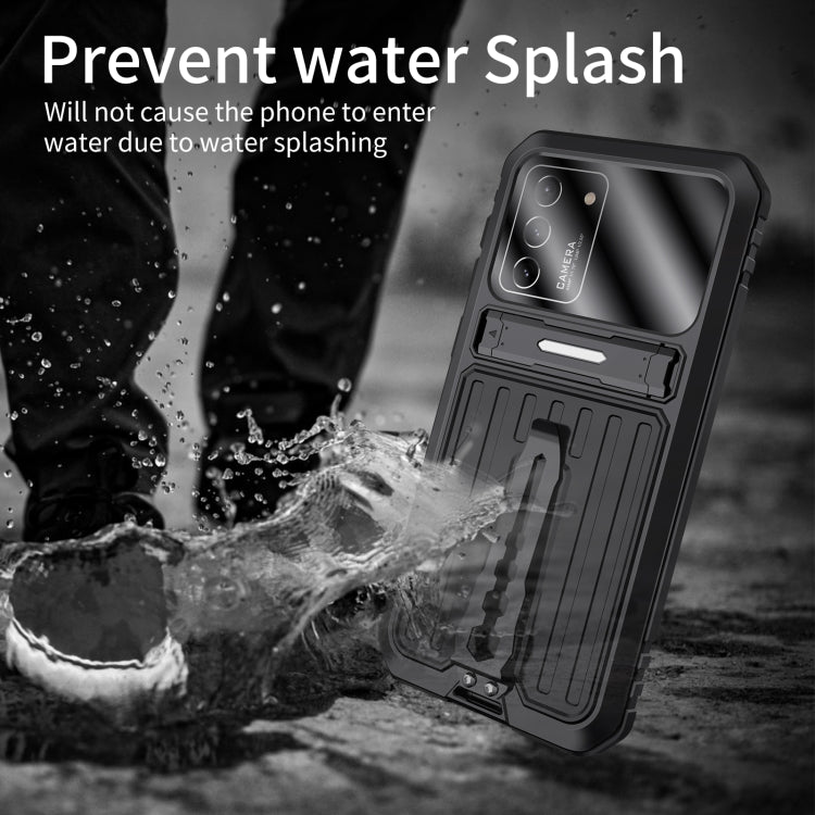 For Samsung Galaxy S21 Ultra 5G Armor Shockproof Splash-proof Dust-proof Phone Case with Holder(Black)