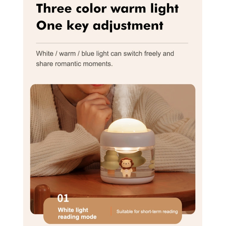 J221 Multifunctional Night Light Projection Humidifier(White Lion)