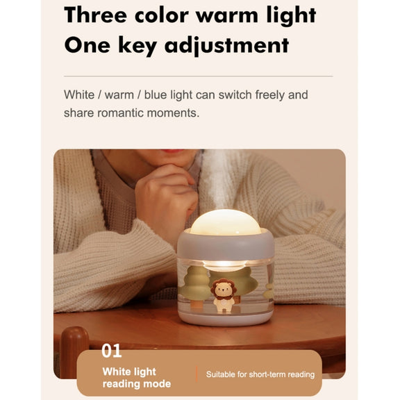 J221 Multifunctional Night Light Projection Humidifier(White Lion)