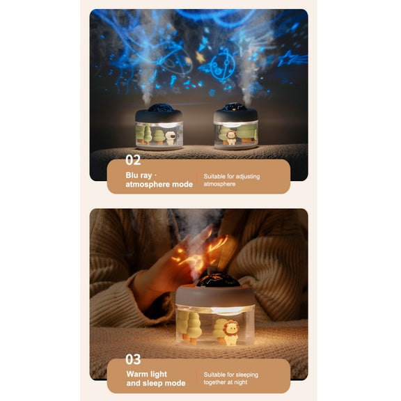J221 Multifunctional Night Light Projection Humidifier(White Lion)