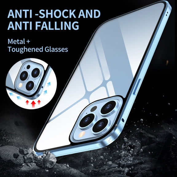 For iPhone 13 Anti-peeping Magnetic Metal Frame Double-sided Tempered Glass Phone Case(Black)